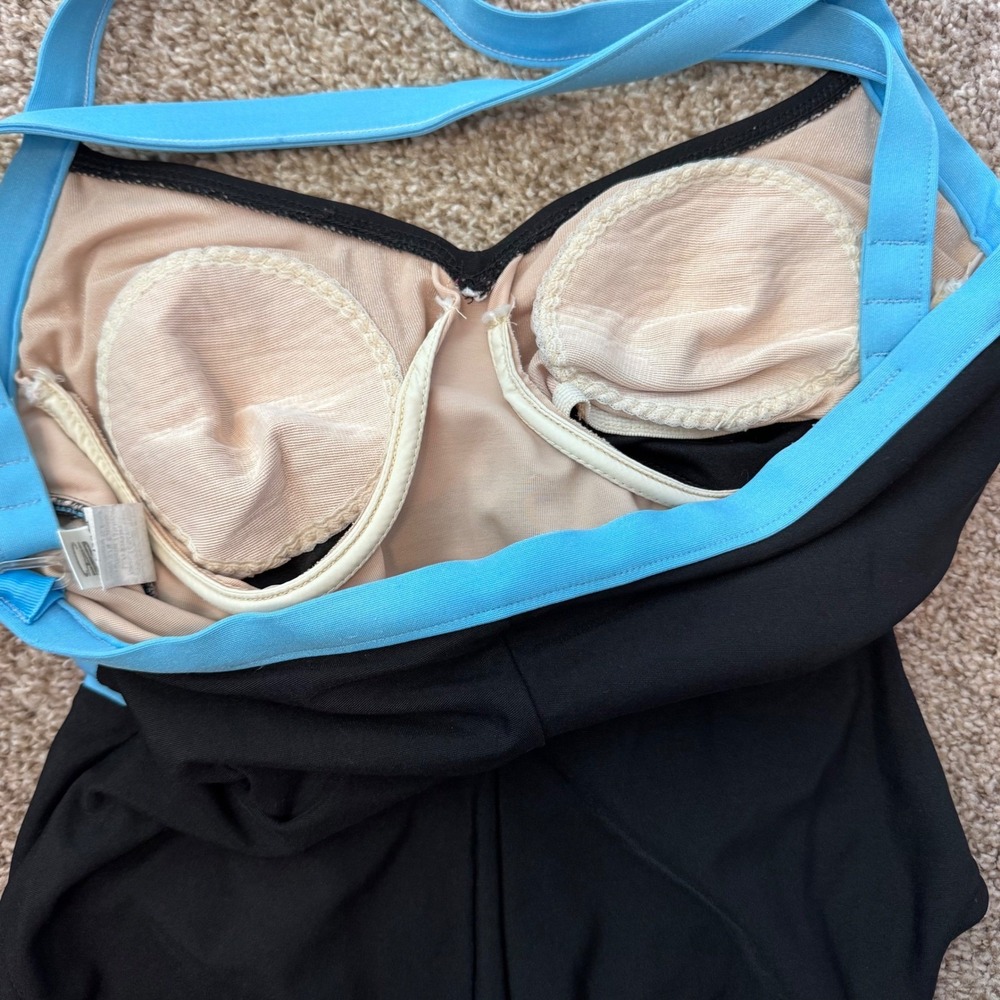 Carol Wior Slimsuit Black Light Blue Underwire Vintage Size 10 - Picture 6 of 11